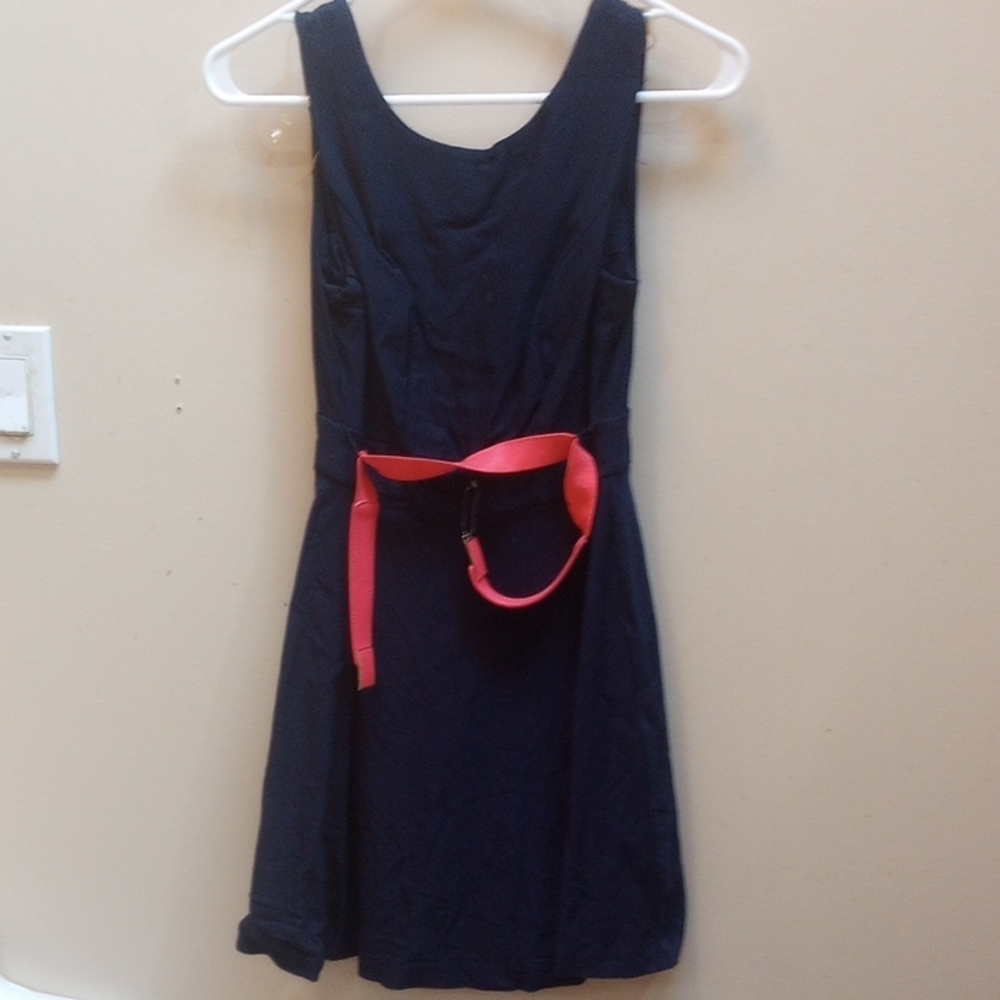 Elegant Navy Blue Dress with Pink Belt . Size 3 New Without Tags